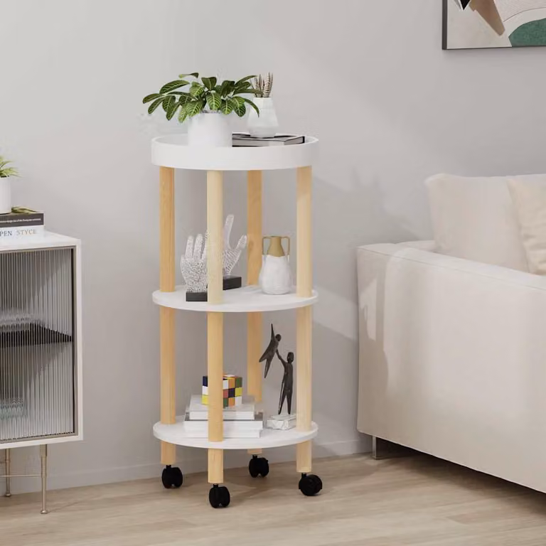 vidaXL Carrello con 3 Ripiani in Legno di Pino e Multistrato Bianco, Stile Scandinavo, L/P/H: 38 x 38 x 82 cm