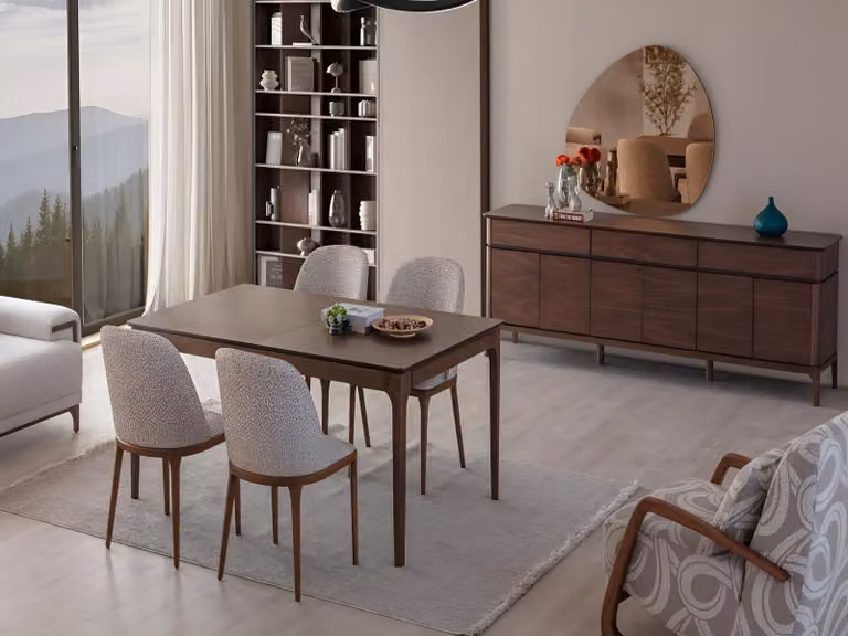 Moderne Esszimmergarnitur Holz Esstisch Stilvolle 4x Polsterstühle