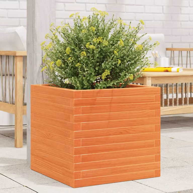 Fioriera da giardino vidaXL in legno massello di pino, colore marrone e arancione, L/P/H: 50 x 50 x 46 cm