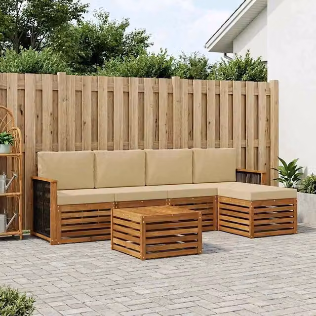 Set di divani da esterno 6 pz Naturale e Beige 3384264