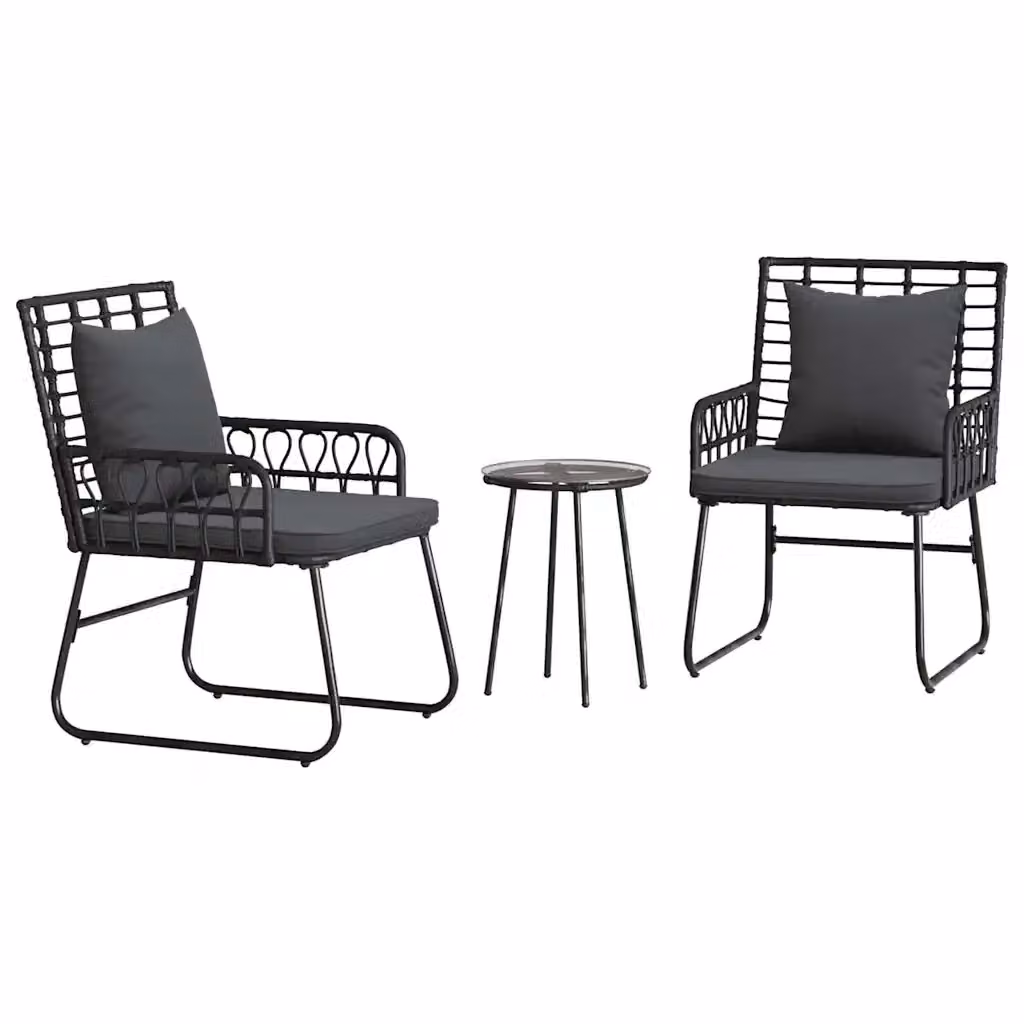 Set da pranzo per giardino e terrazza vidaXL in polyrattan moderno, 3 pezzi, nero e antracite – 2