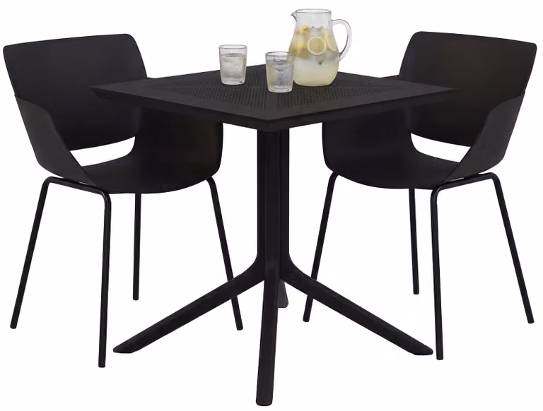 Set da giardino Lirra con 2 sedie – tavolo da giardino quadrato | Colore: nero | Dimensioni: 188x80x80 cm