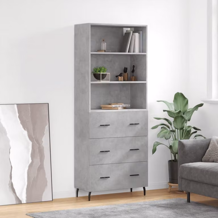 Credenza moderna vidaXL in legno e metallo, Grigio, L: 69,5 cm, P: 34 cm, H: 180 cm