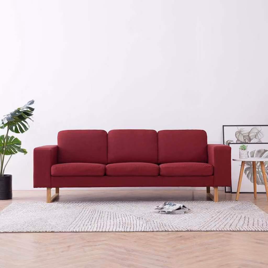 vidaXL Divano a 3 Posti in Tessuto Rosso con Cuscini Inclusi e Coperture Rimovibili – 1