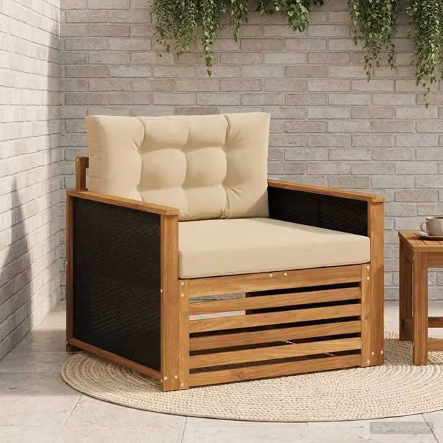 Divano centrale da esterno vidaXL in legno di acacia con cuscini beige – 1