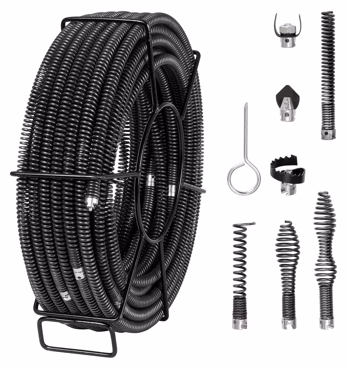 SucceBuy, spirale per la pulizia dei tubi, 30 metri x 16 mm, cavo professionale per la pulizia con 7 utensili taglienti, adatto per tubi da 20 a 100 mm, spirale a nucleo cavo per lavelli, scarichi a pavimento e WC