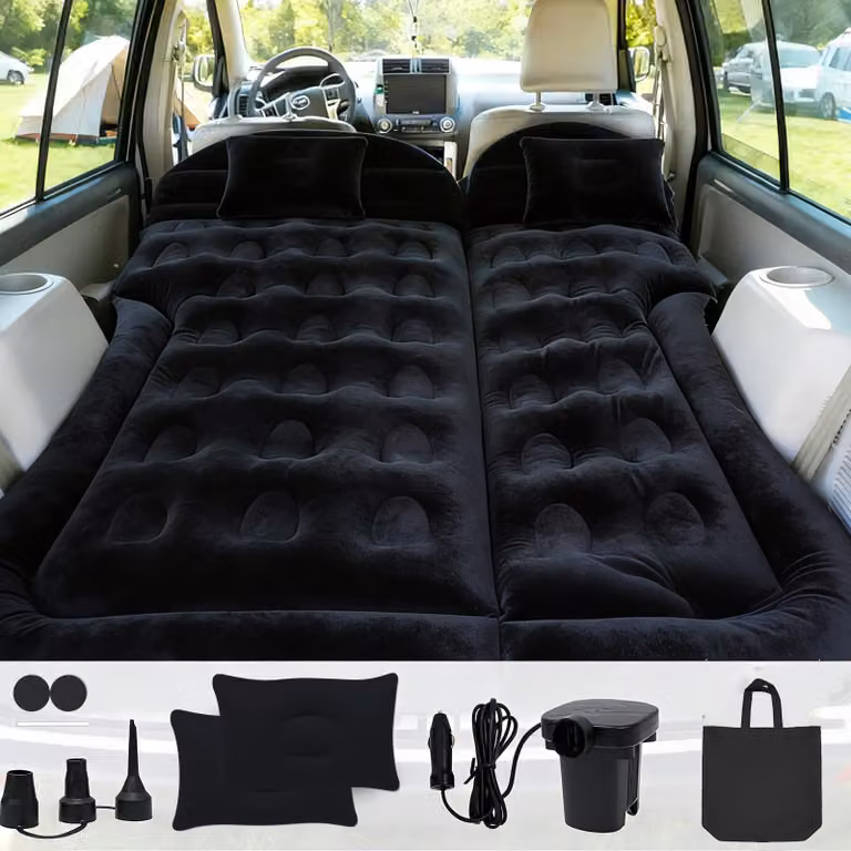 Letto gonfiabile da campeggio, modello completo, colore nero, in PVC, adatto per auto e camper