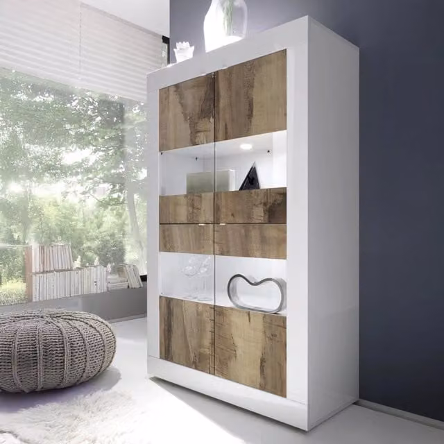 Mobile Espositore Suzzara, Vetrina 2 Ante, 101.4x42x161.2h cm Bianco Lucido