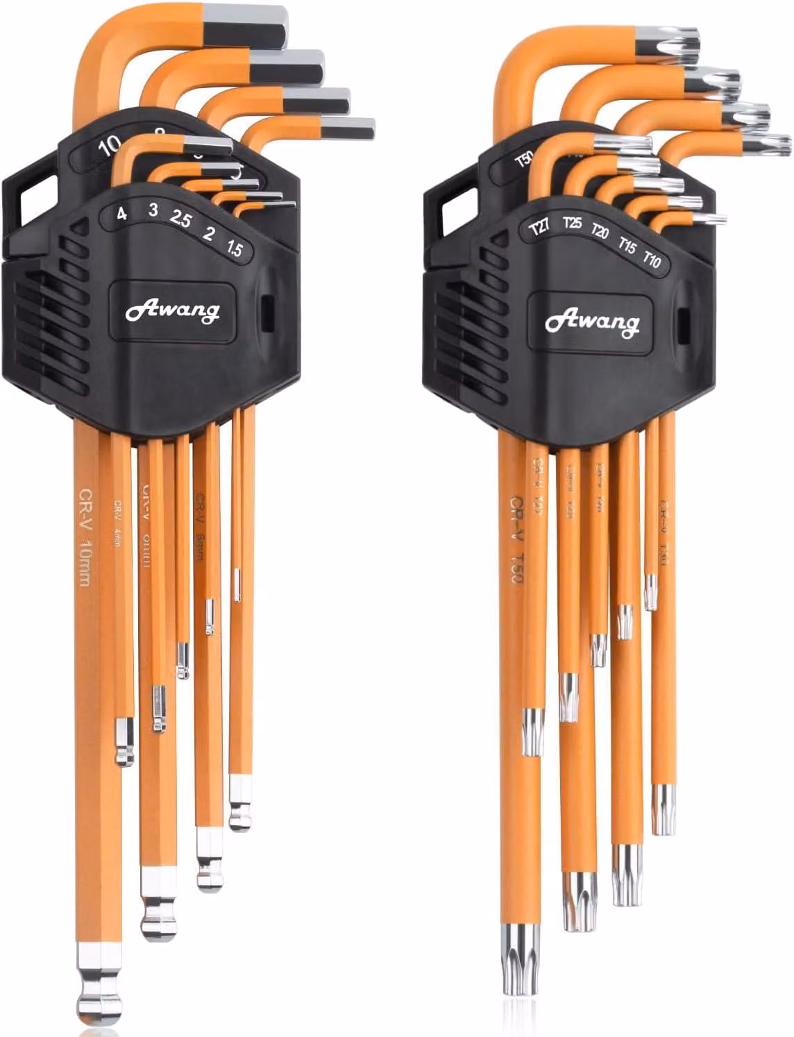 Set di chiavi a Esagono, 18 pezzi, da 1,5 a 10 mm e da T10 a T50, in acciaio cromo-vanadio, per uso professionale