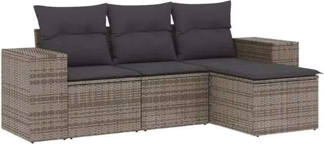 Set Divani da Giardino 4 pz | Set Salotto da Giardino con Cuscini in Polyrattan Grigio