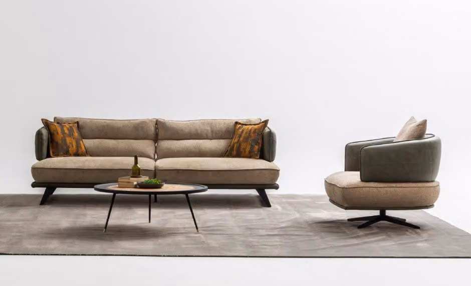 Luxus Sofagarnitur Sofa 3 Sitzer Sessel Stoff Modern Mehrfarbig Modern Set