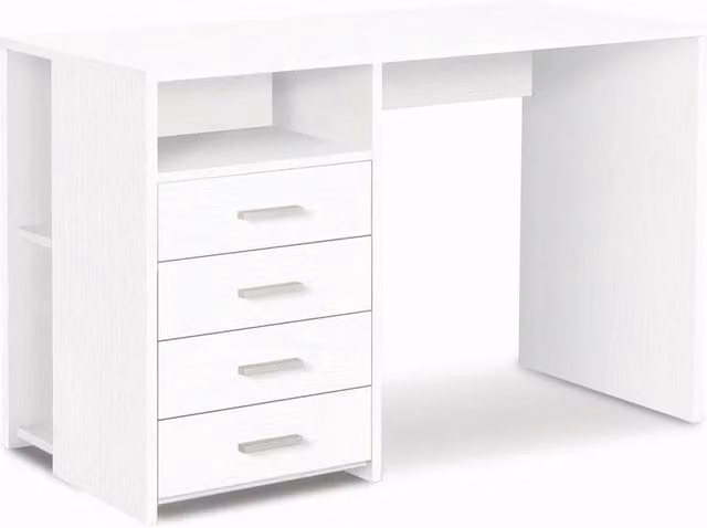 Scrivania moderna SARMOG con cassettiera in MDF laminato bianco L: 120 cm, P: 55 cm, H: 76 cm