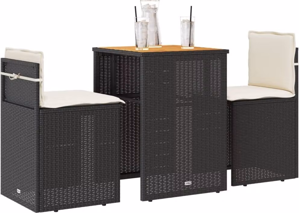 Maison Exclusive - Set da bistrot 3 pezzi con cuscini Nero Poly Rattan