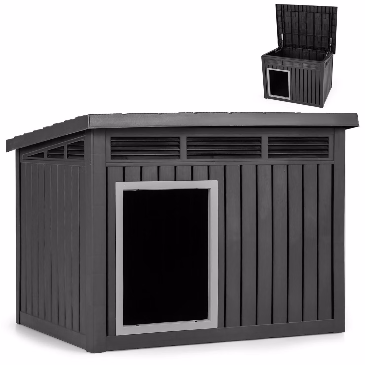 COSTWAY 81x64x61 cm Cuccia per cani da esterno e interno, con tetto spiovente ribaltabile, fori di drenaggio, molla a gas e aperture di ventilazione