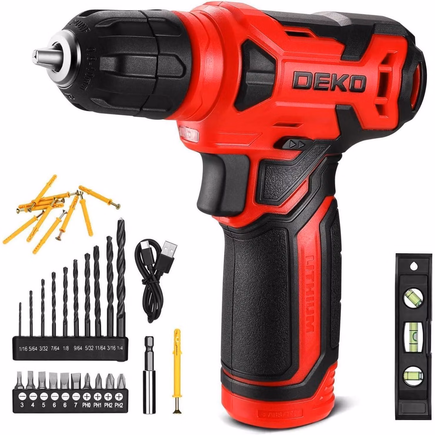 Set di avvitatori a batteria da 8V, 42 pezzi. Trapano avvitatore a percussione, 12 Nm. Velocità regolabile, LED rosso