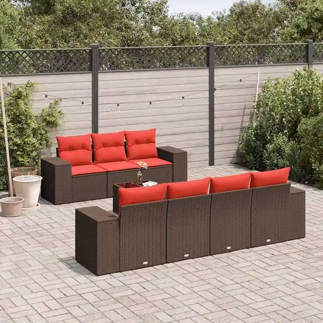 Set Divani da Giardino 8 pz con Cuscini Marrone in Polyrattan 3222333