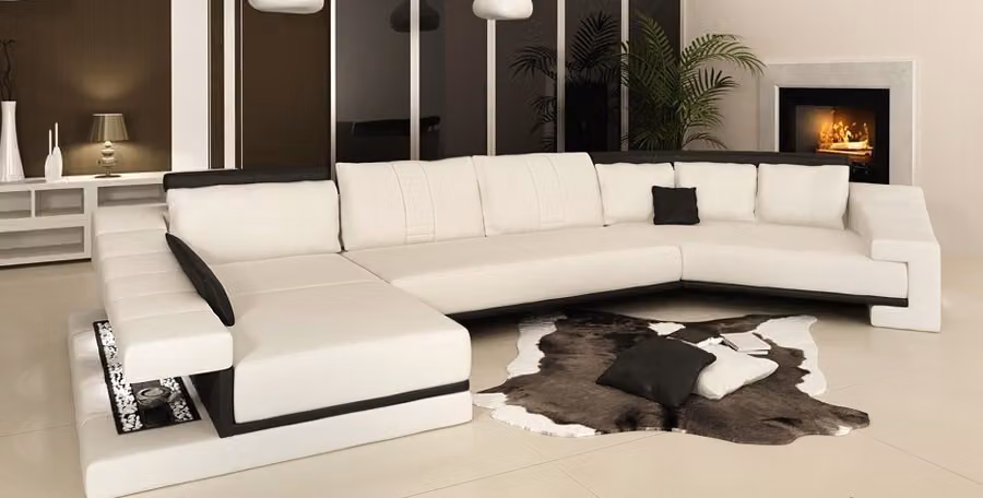 Design Rund Ecksofa Sofa Couch Wohnlandschaft Ecke Polster Leder Eckgarnitur