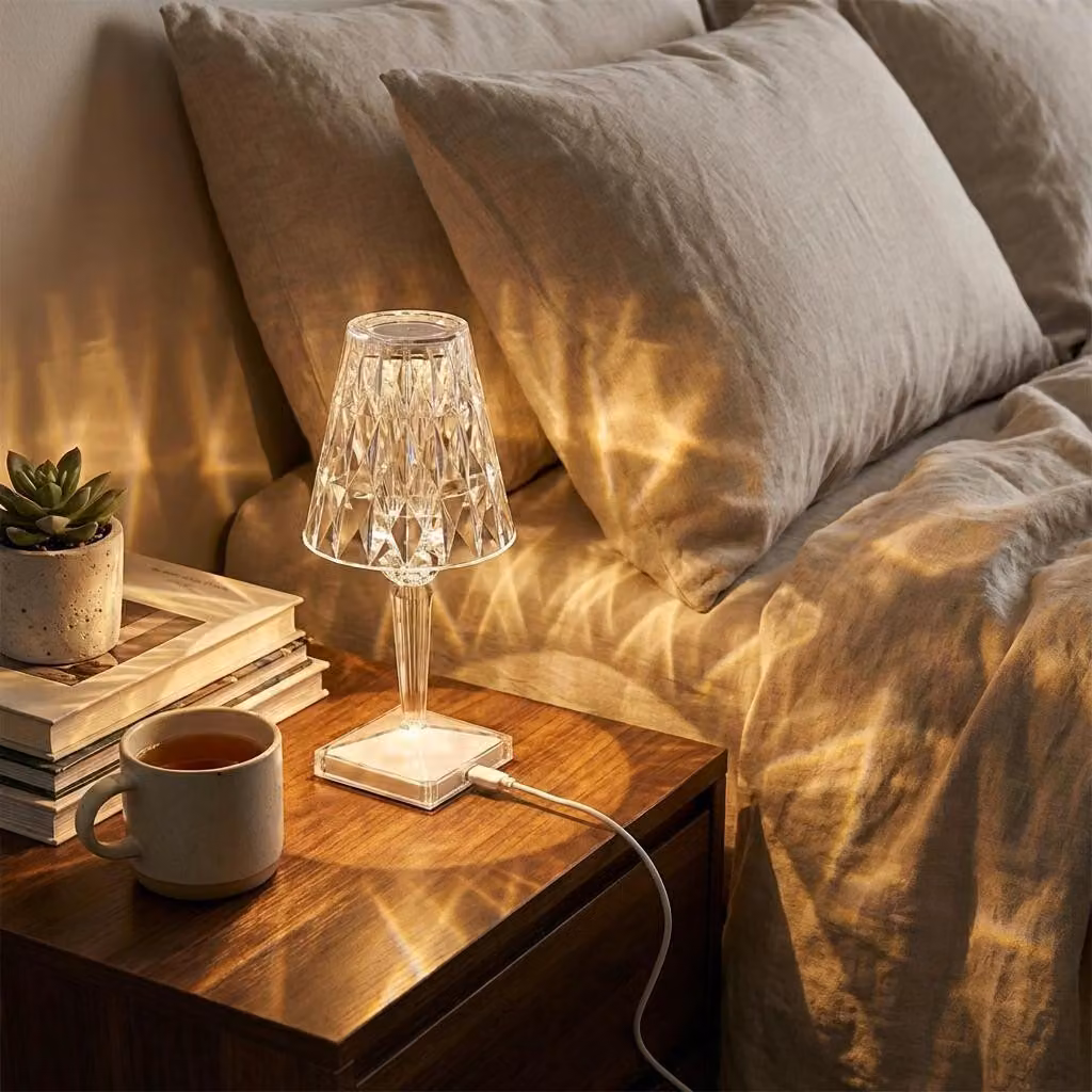 Lampada da tavolo di cristallo LED Lampada da comodino diamante 3 colori di luce Dimmerabile USB Power Atmosfera acrilica Luce notturna Decorazione per la camera da letto