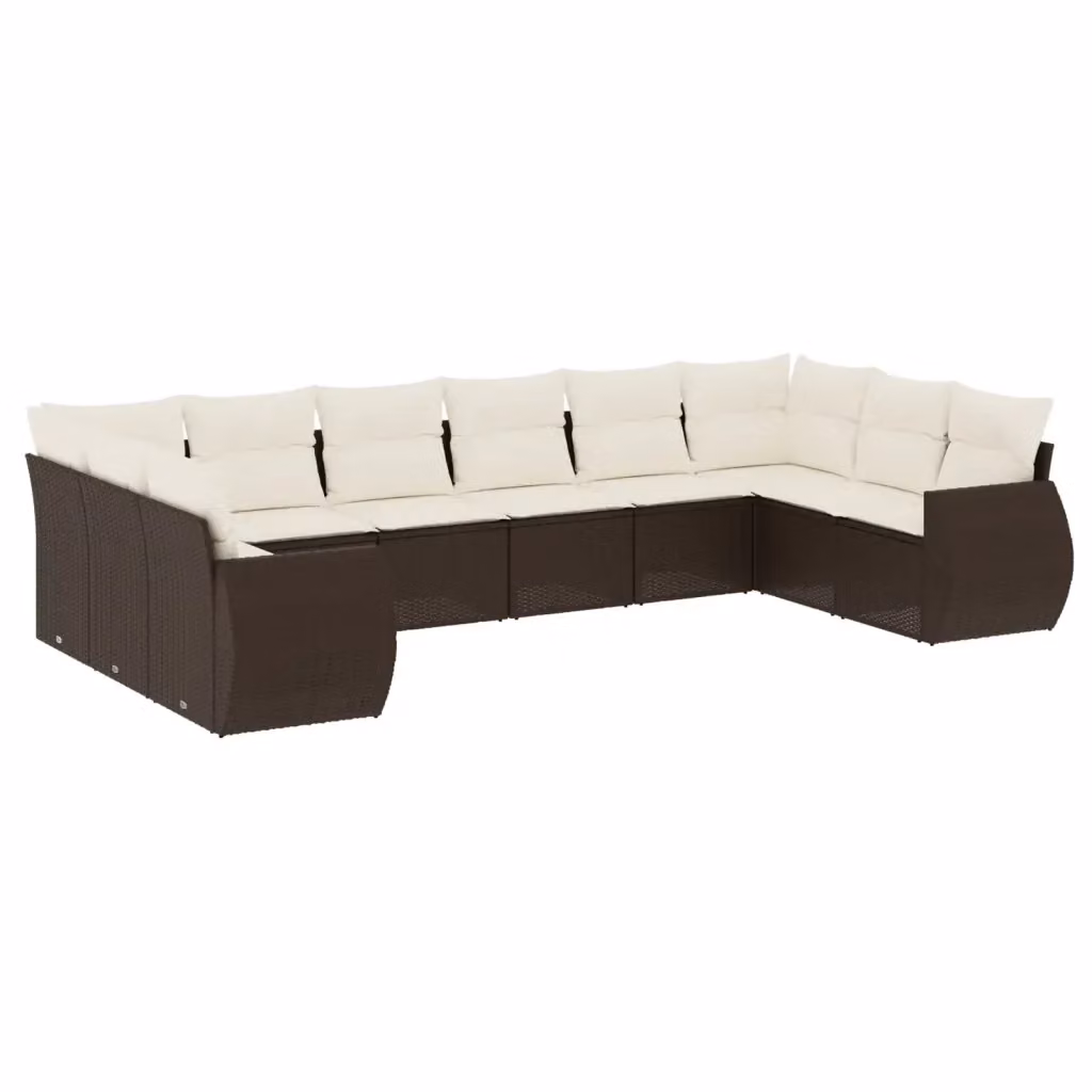vidaXL Set Divani da Giardino 10 Pezzi in Polyrattan Marrone con Cuscini e Struttura in Acciaio Verniciato a Polvere – 2