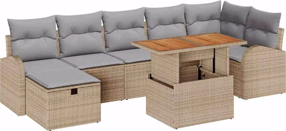 Set Divano da Giardino 8 pcs Beige polyrattan
