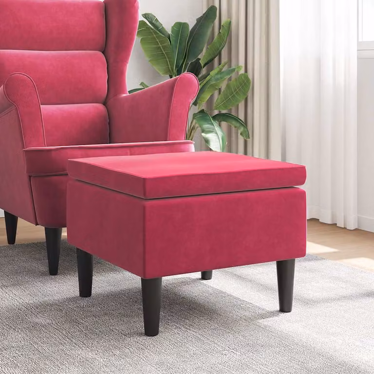 Poggiapiedi vidaXL in Velluto Rosso con Gambe in Legno L: 52 cm, P: 42 cm, H: 42 cm