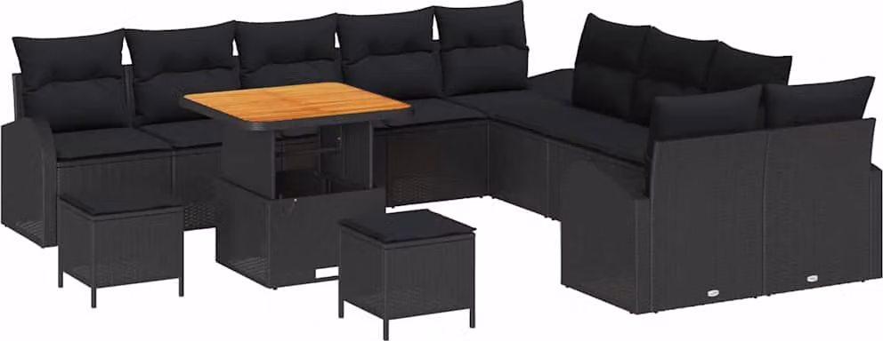 Set Divano da Giardino con cuscino 13 pcs Nero polyrattan