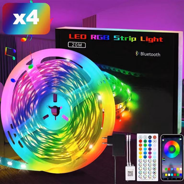 Striscia LED ZMH, 20 metri, confezione da 4, strisce LED RGB intelligenti con telecomando, ideali per Natale, feste, bar, arredamento interno. Striscia luminosa, barra luminosa, illuminazione
