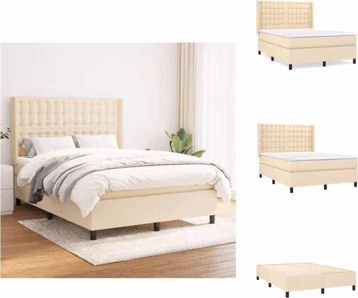 vidaXL Letto a molle con materasso crema 140x200 cm in tessuto - Letti e strutture letto