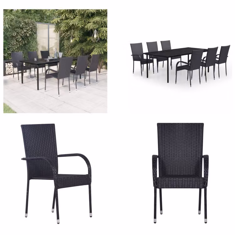 vidaXL Set da pranzo da giardino 7 pezzi nero - Set da pranzo da giardino - Set da pranzo da giardino - Set di mobili da giardino - Set di mobili da giardino