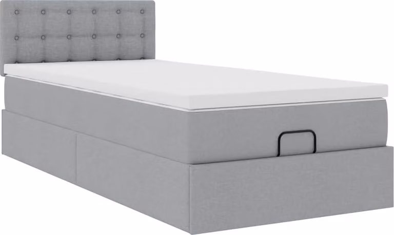 Pouf Letto con Materasso Grigio Chiaro 90x200 cm in Tessuto