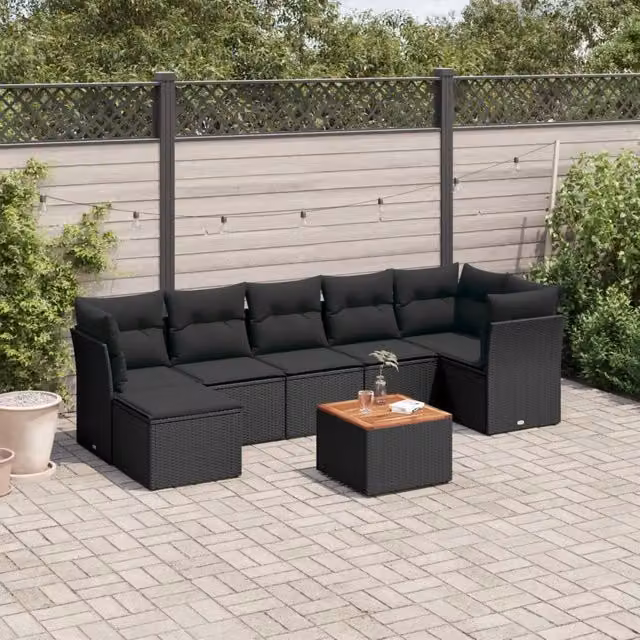 Set Divani da Giardino con Cuscini 8 pz Nero in Polyrattan 3256083