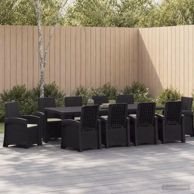 Set da pranzo per giardino e terrazzo vidaXL in rattan antracite e beige con tavolo rettangolare 11 pezzi – 1