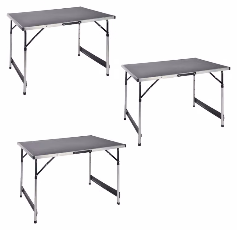 Tavolo da campeggio in alluminio, regolabile in altezza, 100 x 60 cm - Set da 3 - Tavolo pieghevole universale in alluminio, multiuso