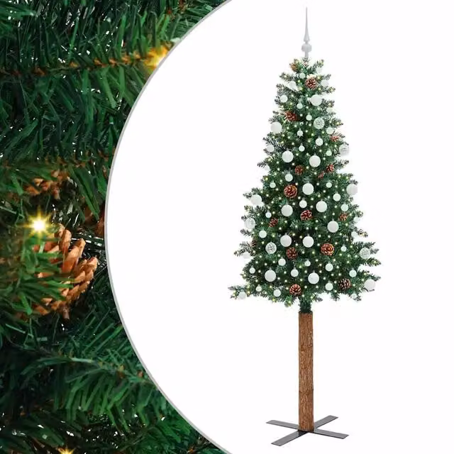 Albero di Natale verde vidaXL con 300 LED luce bianca calda e supporto in legno, Altezza: 210 cm