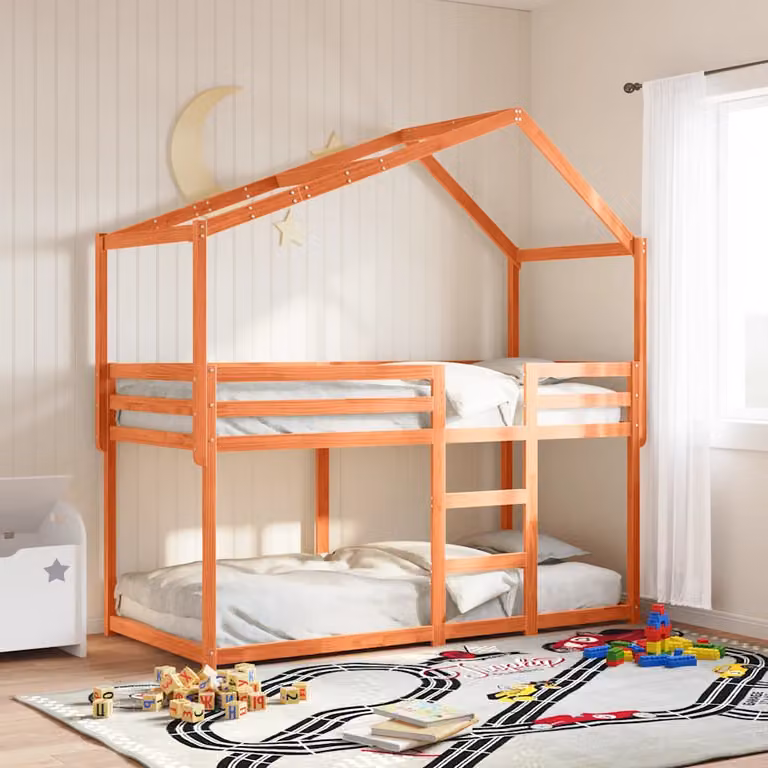 Letto a tetto per bambini vidaXL in legno massello di pino, colore marrone cera, L 213 x P 85,5 x H 144,5 cm