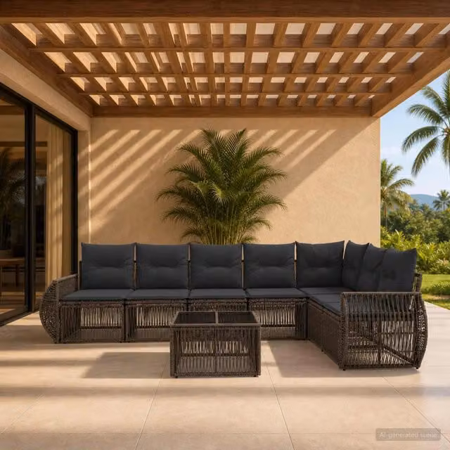 Set Divano da Giardino a L vidaXL 8 Pezzi in Polyrattan Grigio e Antracite con Tavolino e Cuscini