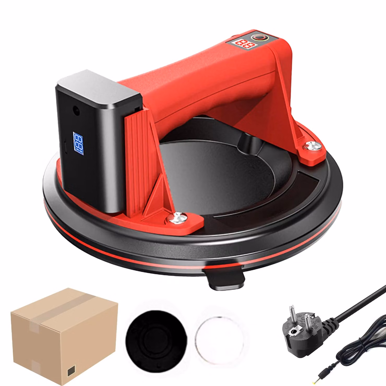 Ventosa elettrica a vuoto, portata 200 kg, display intelligente, EU Rosso (scatola di carta)