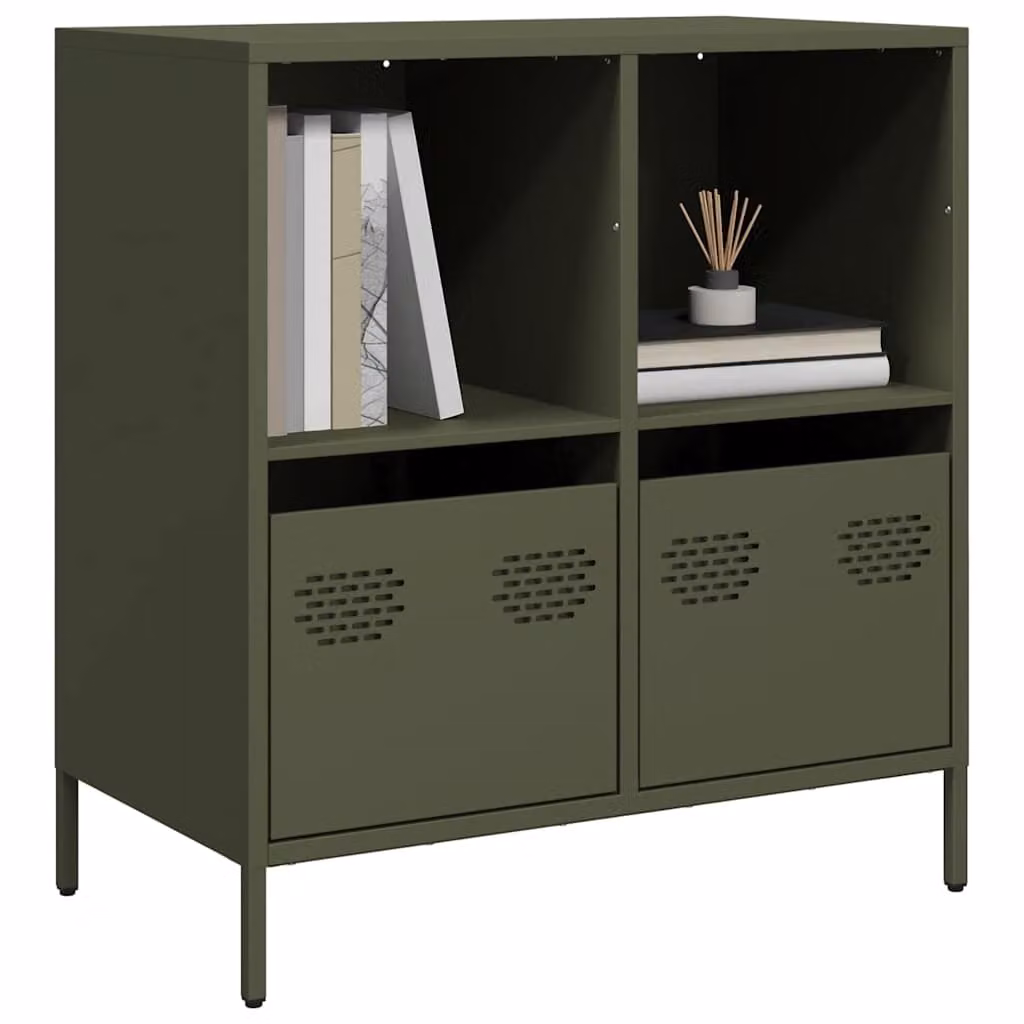 Credenza vidaXL in metallo verde opaco L: 68 cm, P: 39 cm, H: 73,5 cm