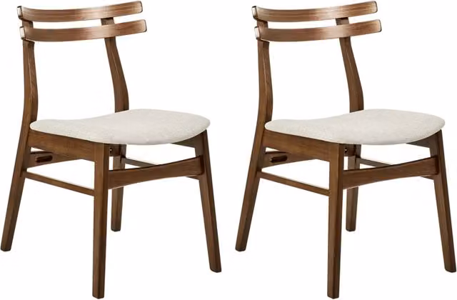 Set di 2 sedie da pranzo BELIANI in tessuto beige con struttura in legno massiccio marrone stile retrò senza braccioli – 1