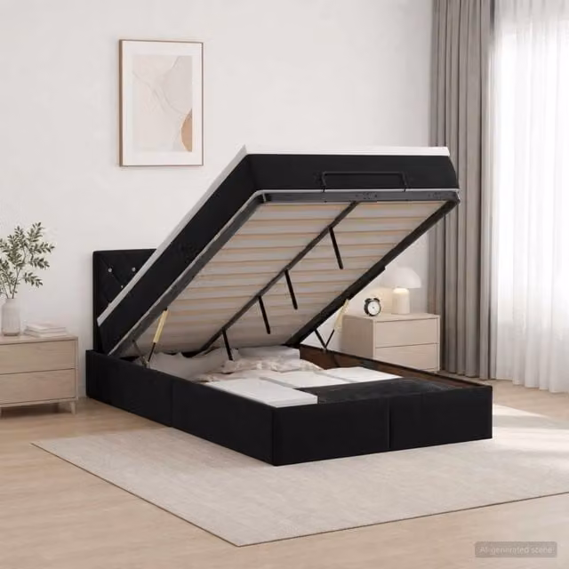 Letto ottomano moderno vidaXL in velluto con contenitore a sollevamento, Bianco e Nero, L 120 x P 200 x H 140 cm – 1