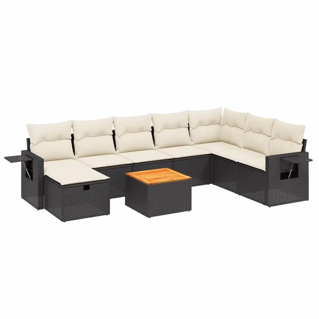 vidaXL Set Divani da Giardino a L 9 pz con Cuscini e Tavolino, Polyrattan Nero e Struttura in Acciaio Verniciato a Polvere – 2