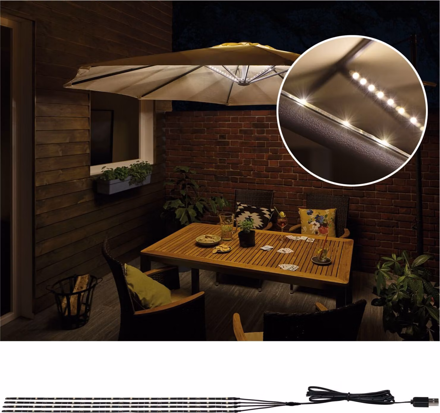Paulmann USB LED Stripe Parasole-Luce Paralume set base 4x40cm