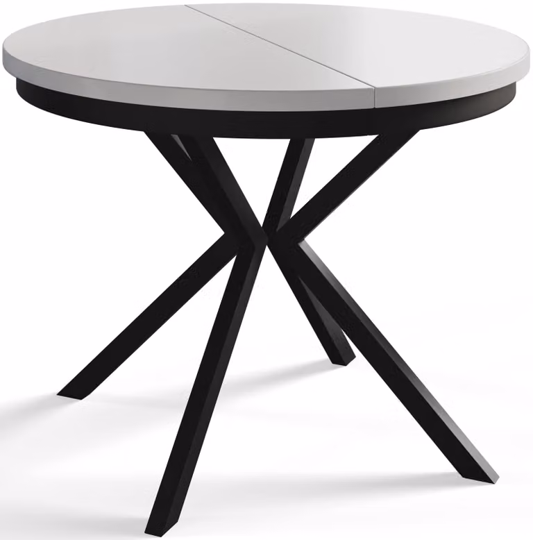 Alpi Moebel, Tavolo da Pranzo Rotondo, Tavolo da Cucina Allungabile, Diamentro: 90-170 cm, Gambe in metallo Nere, Bianco, Collezione Bergo