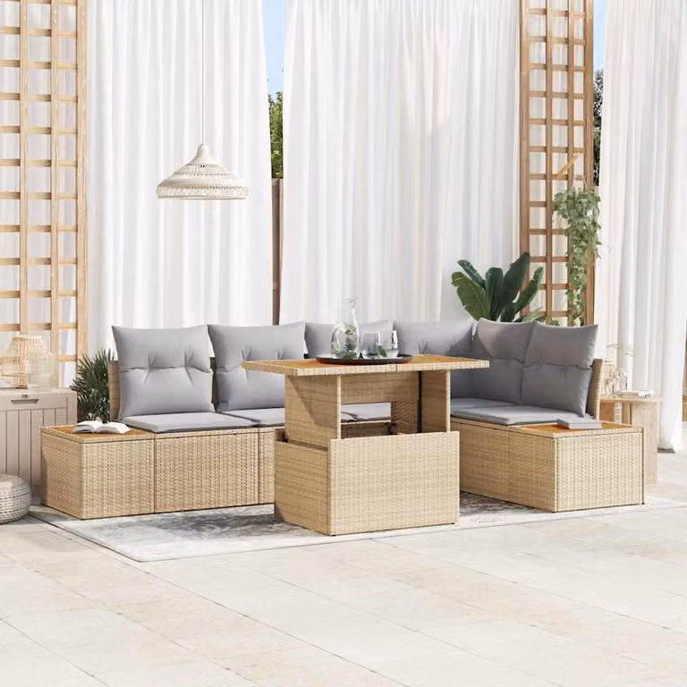 Maison Exclusive - Set da giardino composto da 6 pezzi, divano in rattan sintetico beige