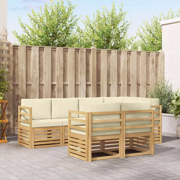 vidaXL Set di divani da esterno 7 pz in legno di acacia con cuscini Bianco e Beige