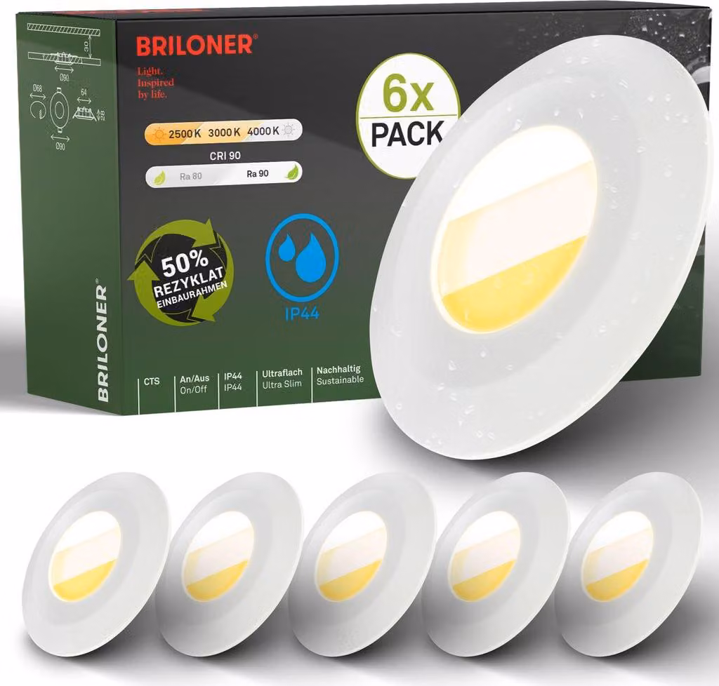 Set da 6 faretti LED da incasso per bagno LED faretti da incasso per bagno CTS piatti Ra90