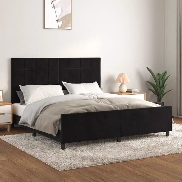 Giroletto senza Materasso-Struttura Letto Nero 160x200 cm in Velluto 236534