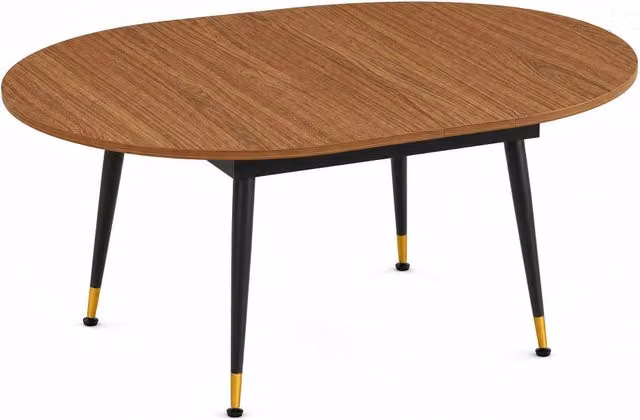 Tavolo da pranzo allungabile ovale effetto noce con piano MDF e gambe in metallo stabile, per 6-10 persone