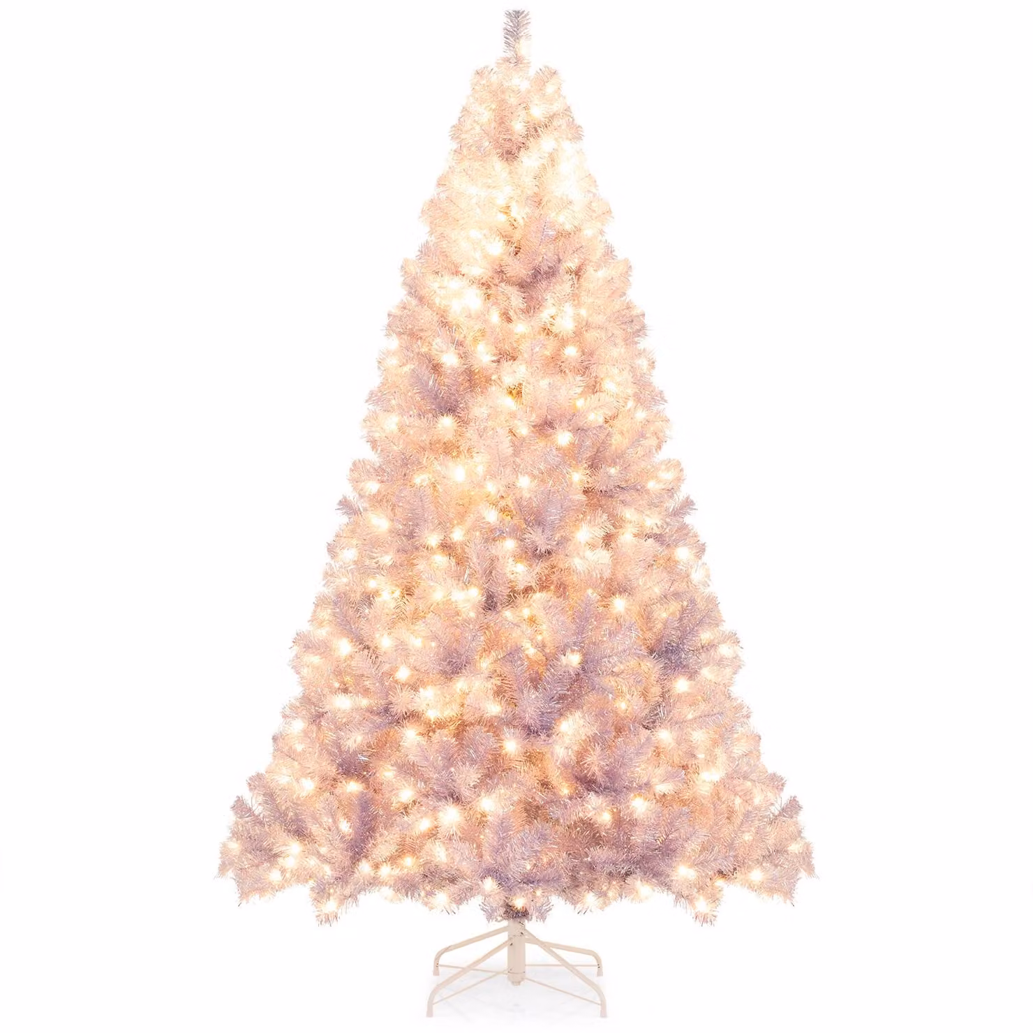 COSTWAY 225cm Albero di Natale artificiale con LED bianco caldo, 8 modalità e supporto in metallo, albero di Natale, albero di Natale, albero di Natale artificiale viola