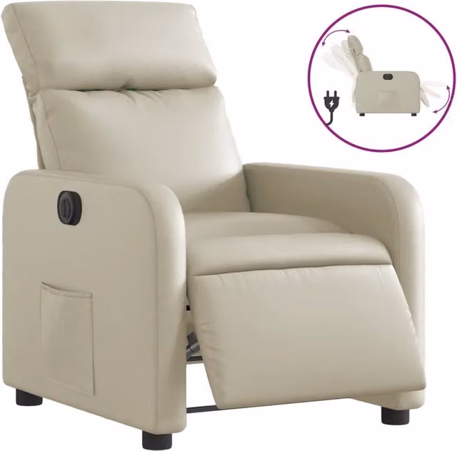 Poltrona | Sedia Relax Reclinabile Elettrica Crema in Similpelle